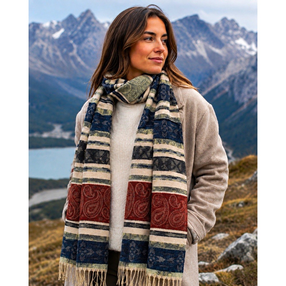 Baby Alpaca Scarf Ecuadorian Striped Fringe Soft Woven Winter Wrap